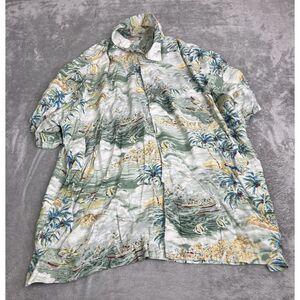 Vintage American Eagle Rayon Hawaiian Button Down Shirt Men's Size XL Green